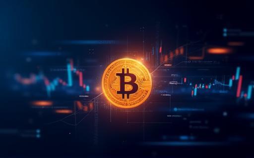 Imagen representando Bitcoin y criptomonedas, con un gráfico abstracto y el logo de Bitcoin.