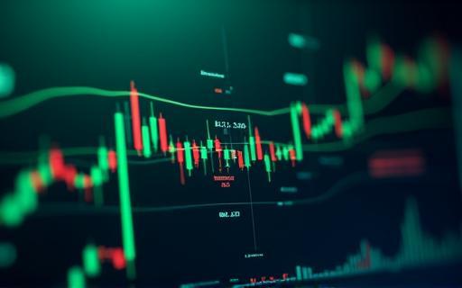Imagen representando gráficos de trading de criptoactivos, con velas y líneas indicadoras.